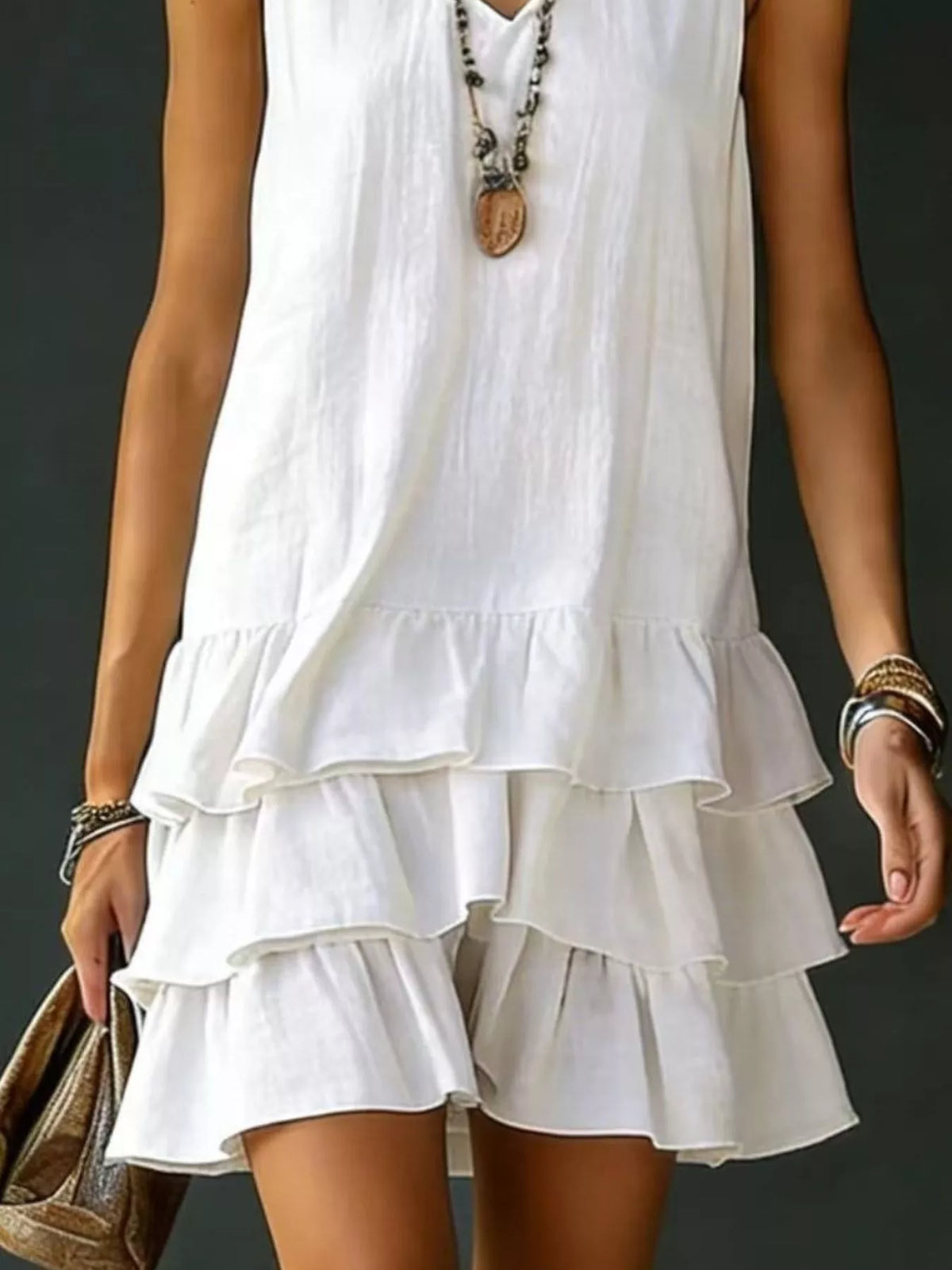 Ruffle-hem sleeveless dress