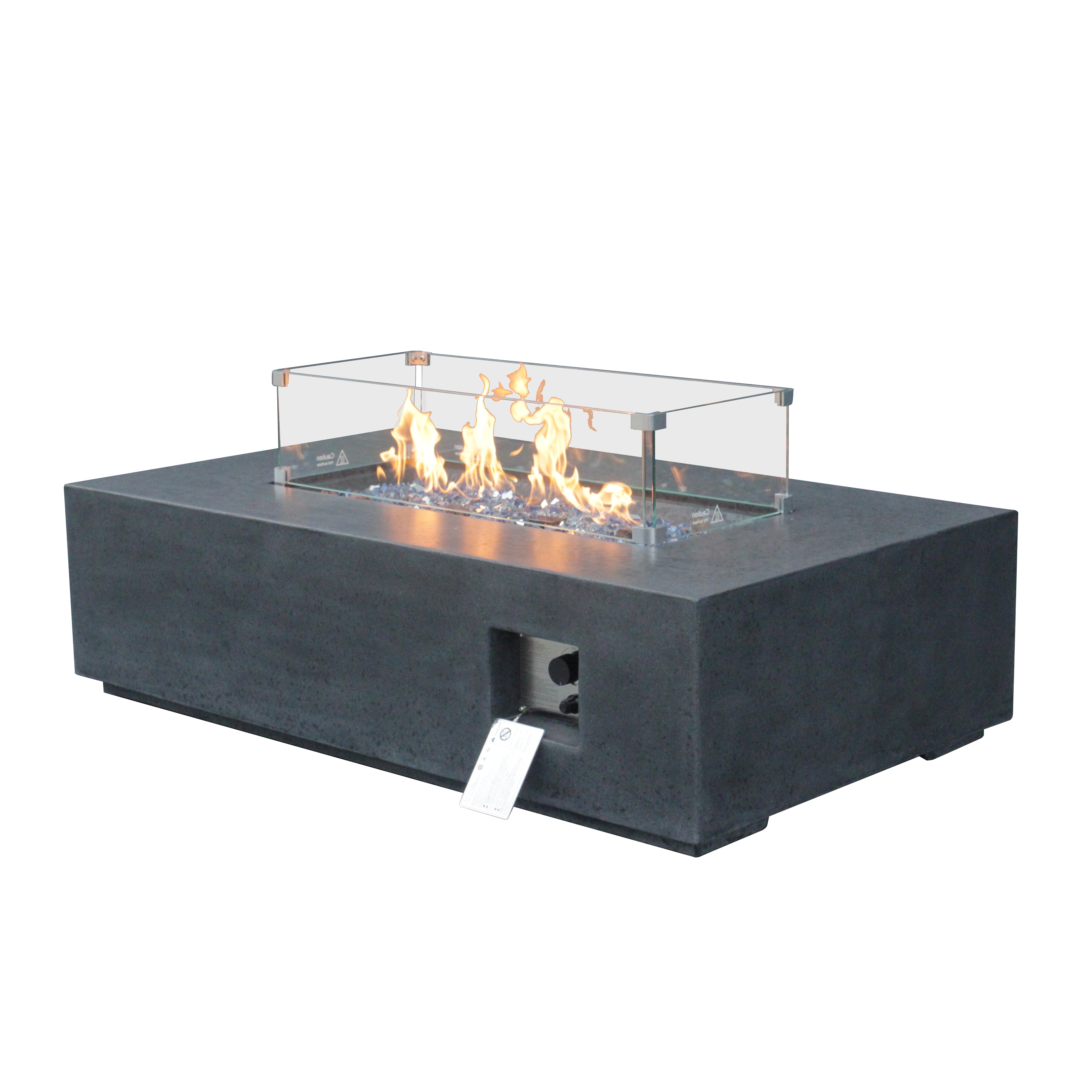 52 Inch Outdoor Concrete Propane gas rectangle Fire Pit table in Dark Gray color