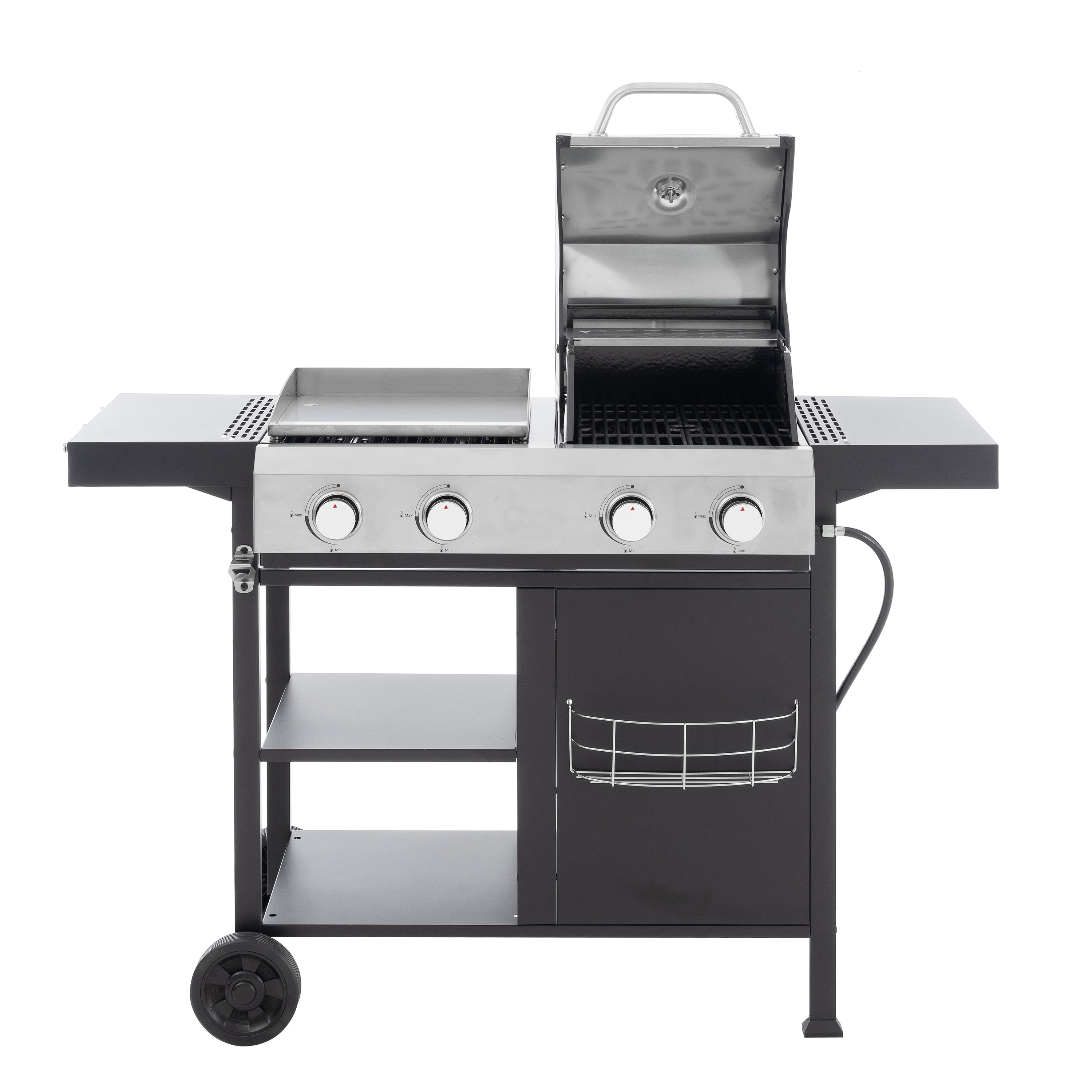 2+2 multifunctional gas barbecue grill and covered grill combination for outdoor cooking - barbecue, barbecue, pizza.