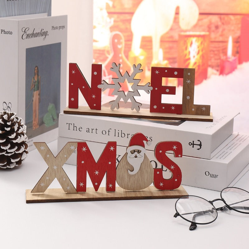 Christmas wooden painted letter signs DIY assembly desktop printed letter ornaments Christmas decorative items