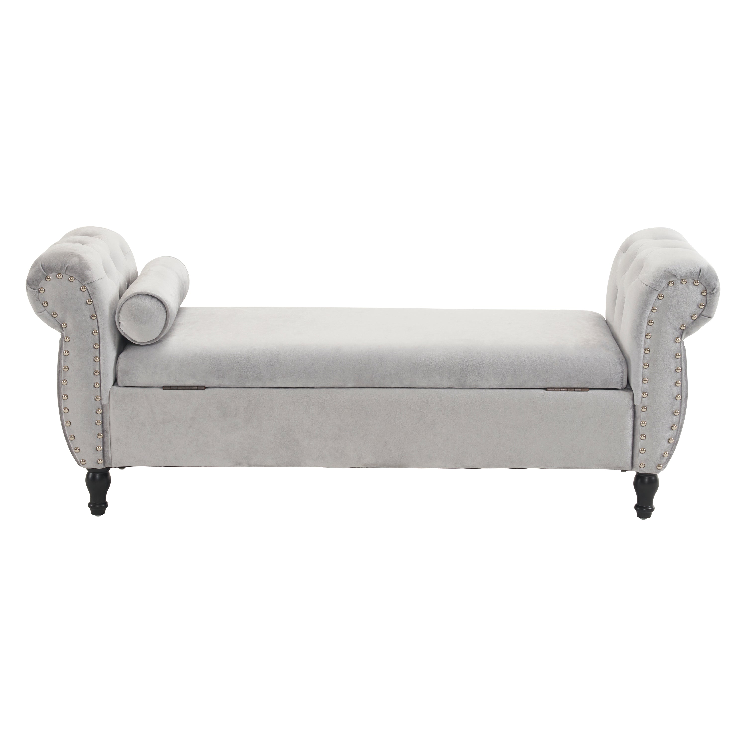 Velvet Multifunctional Storage Rectangular ottoman bench with 1 Pillow, grey