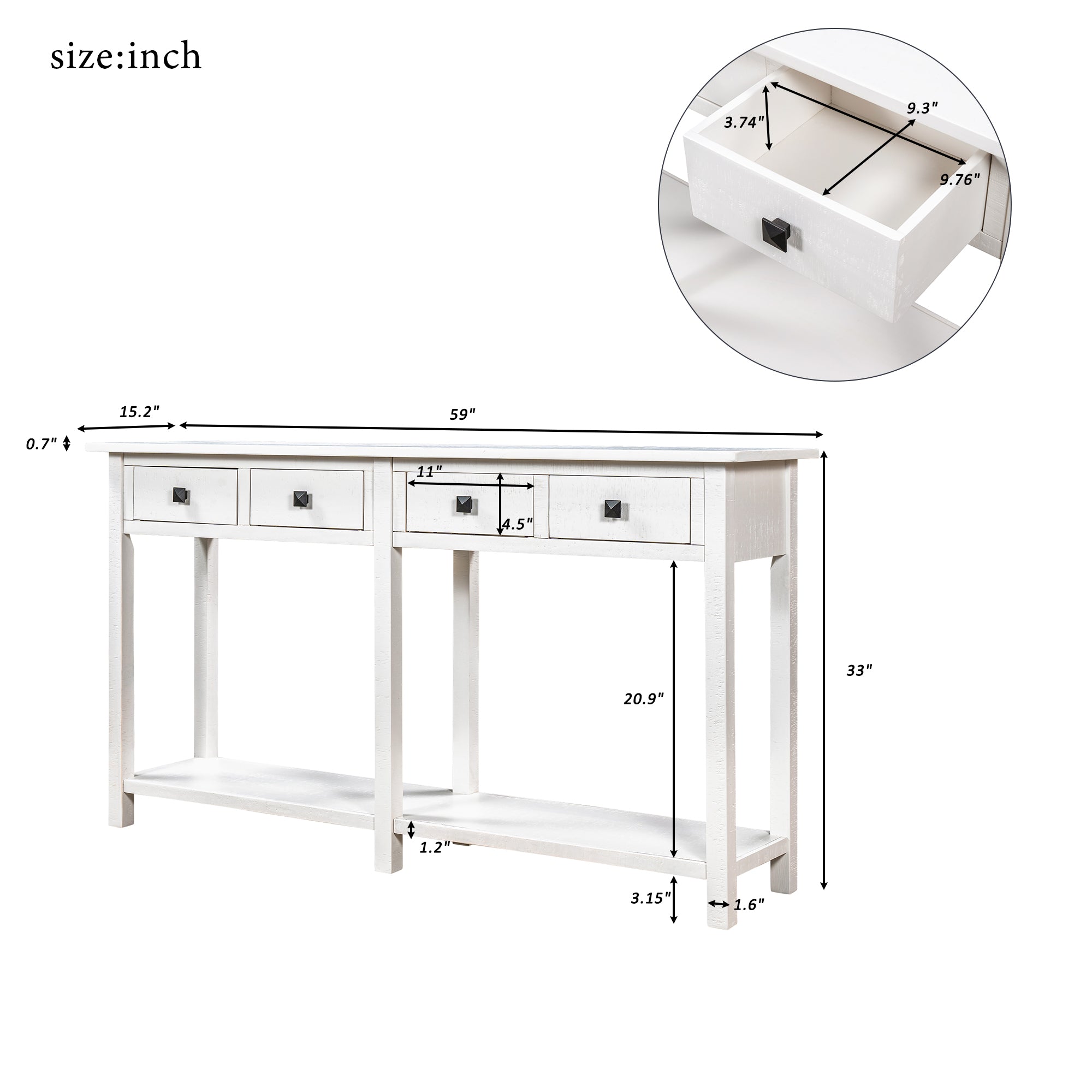 TREXM Rustic Brushed Texture Entryway Table Console Table with Drawer and Bottom Shelf for Living Room (Ivory White)