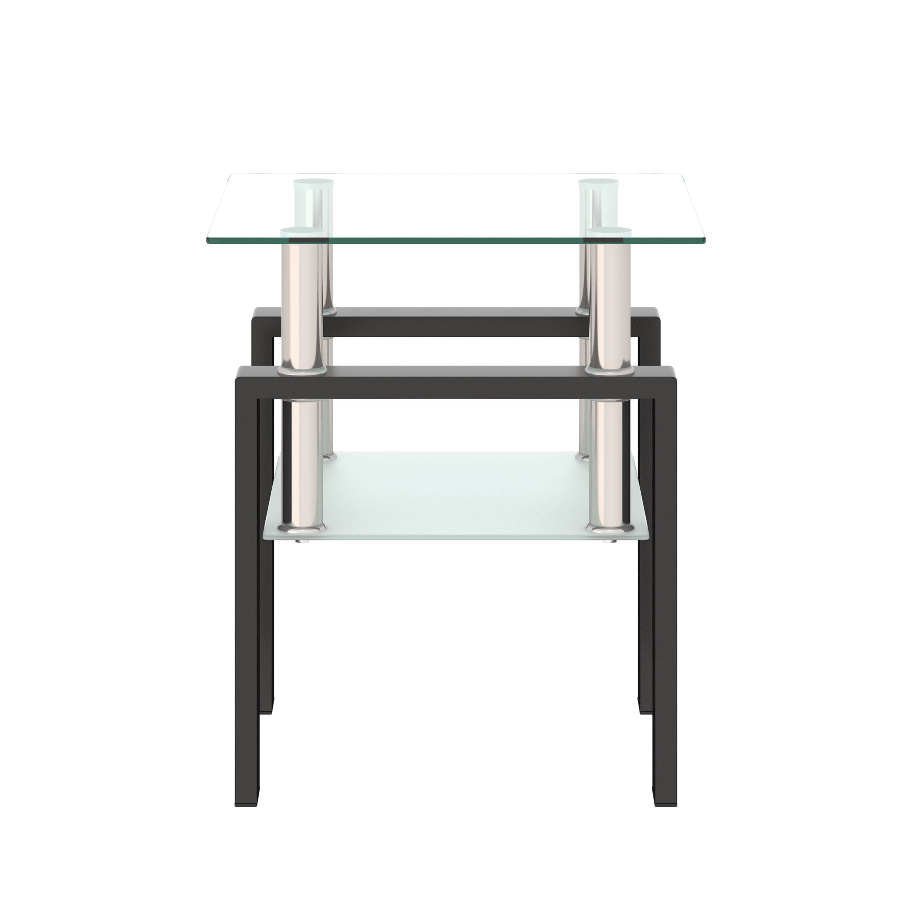 1-Piece Modern Tempered Glass Tea Table Coffee Table End Table, Square Table for Living Room, Transparent/Black