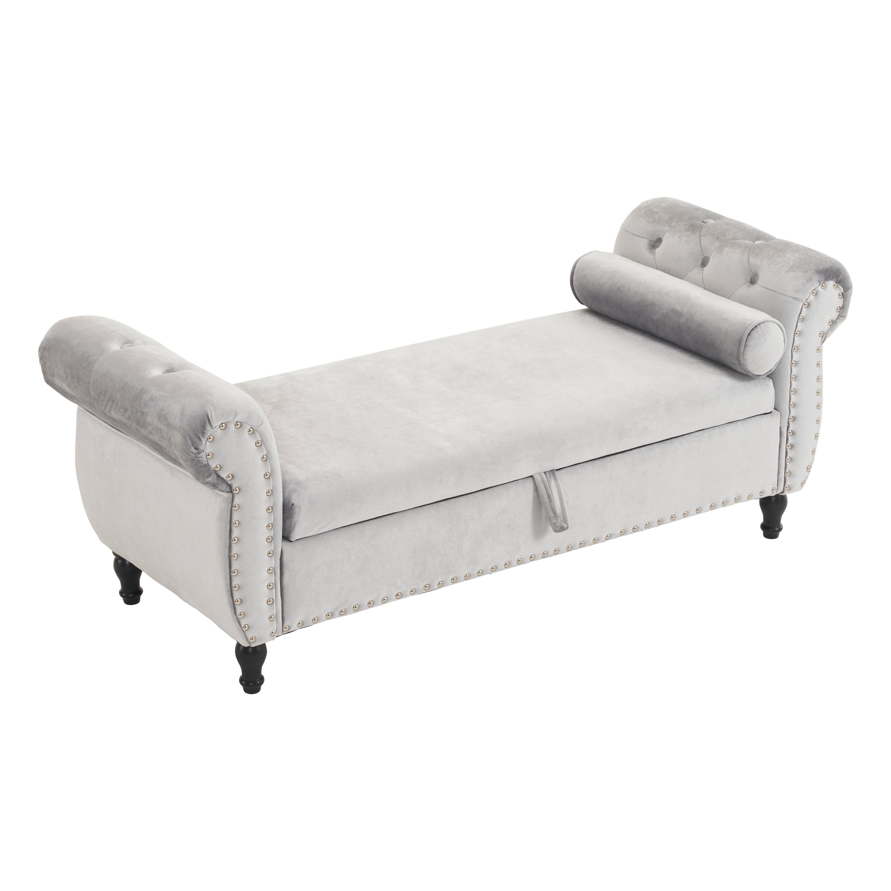 Velvet Multifunctional Storage Rectangular ottoman bench with 1 Pillow, grey