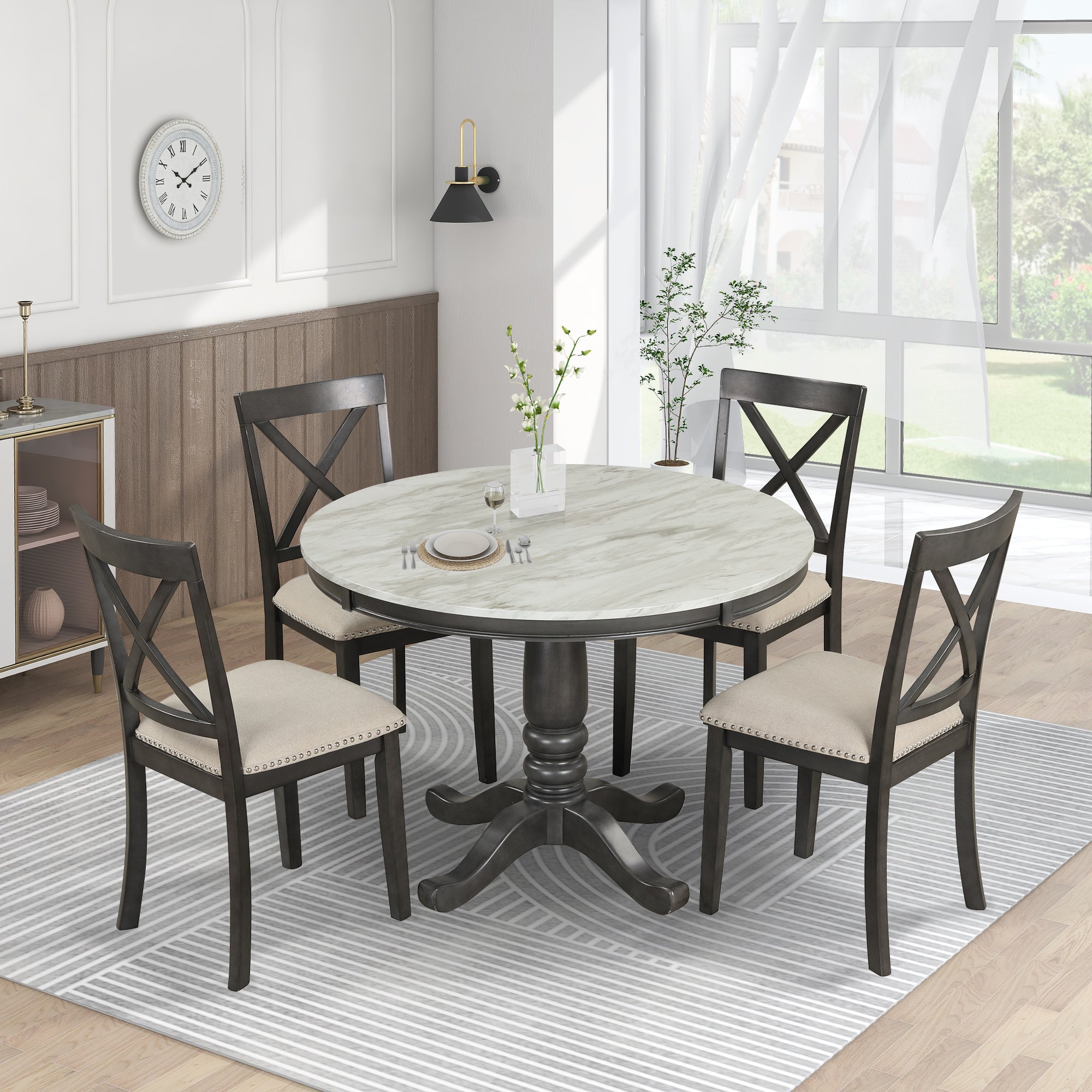 Orisfur 5 Pieces Dining Table and Chairs Set for 4 Persons Kitchen Room Solid Wood Table with 4 Chairs