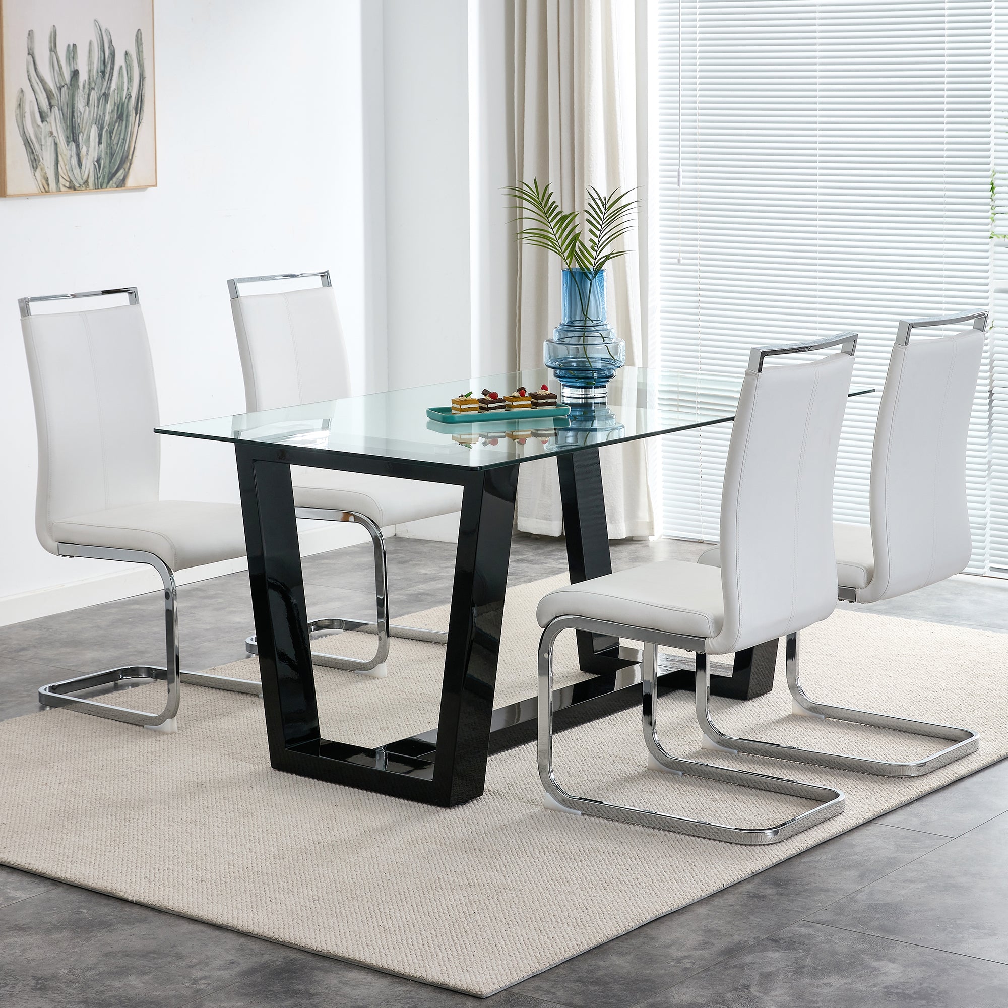 Glass Dining Table Large Modern Minimalist Rectangular for 6-8