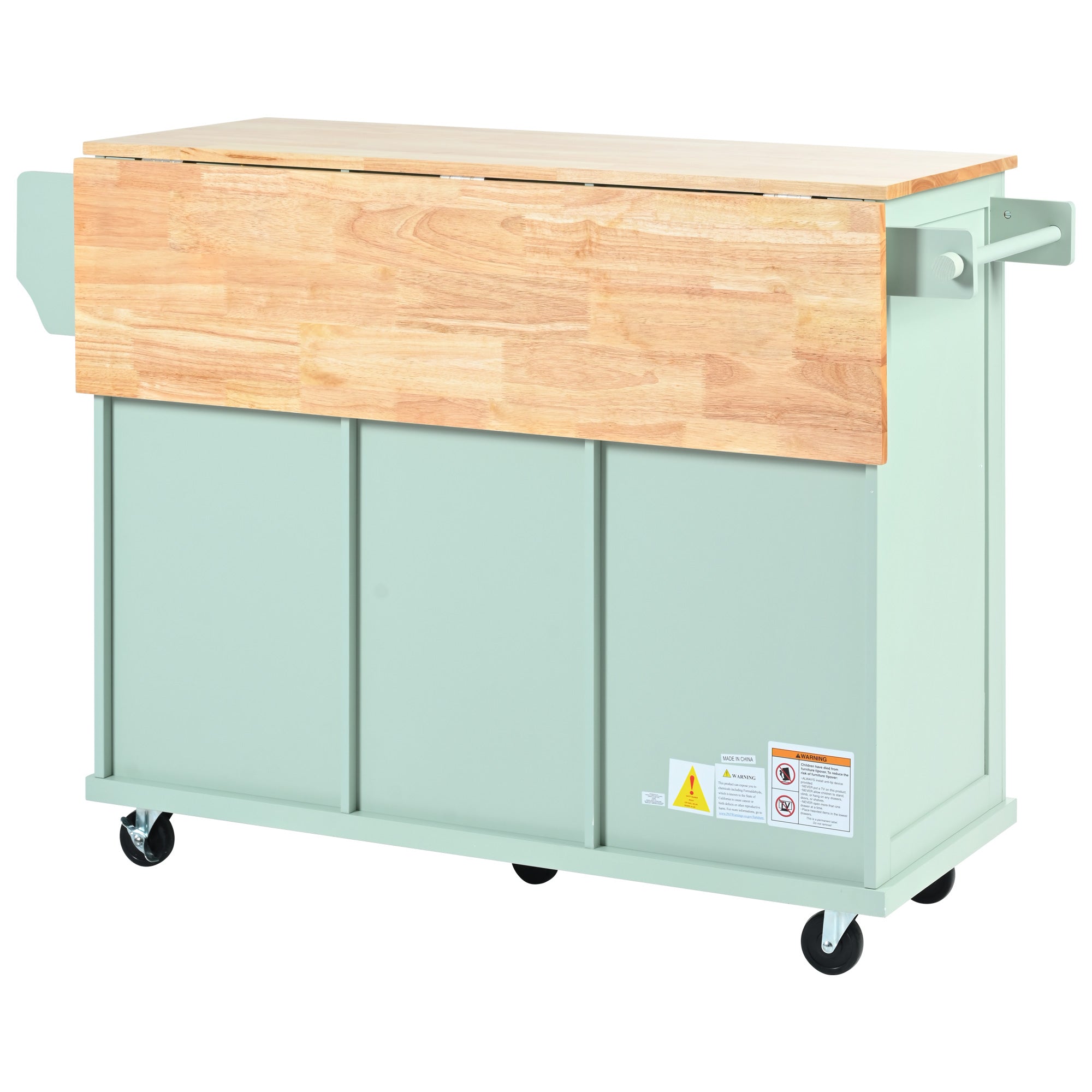 Kitchen trolley, cabinet door internal storage rack with storage cabinet and 3 dining room drawers, mint green