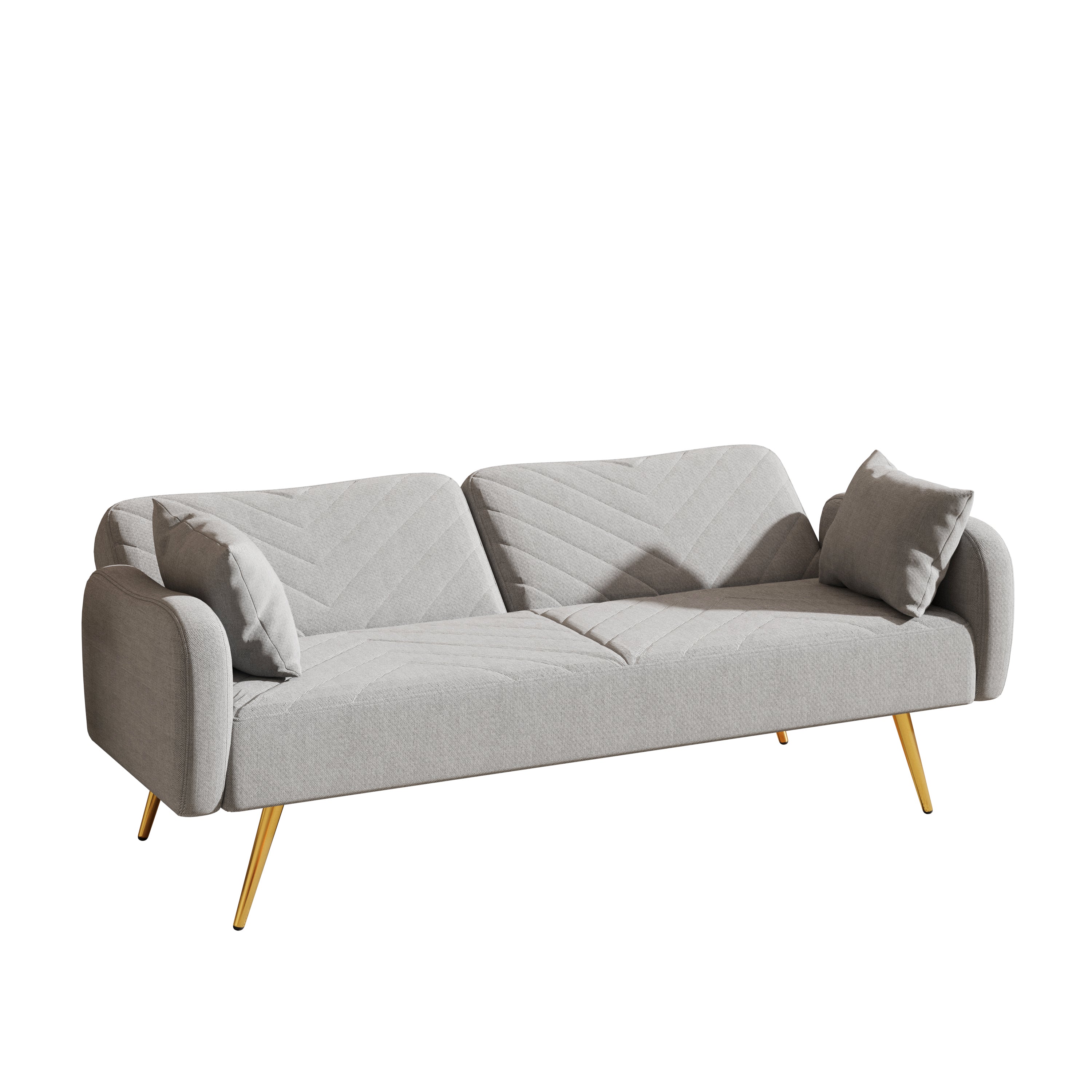 70.47" Gray Fabric Double Sofa with Split Backrest and Two Throw Pillows