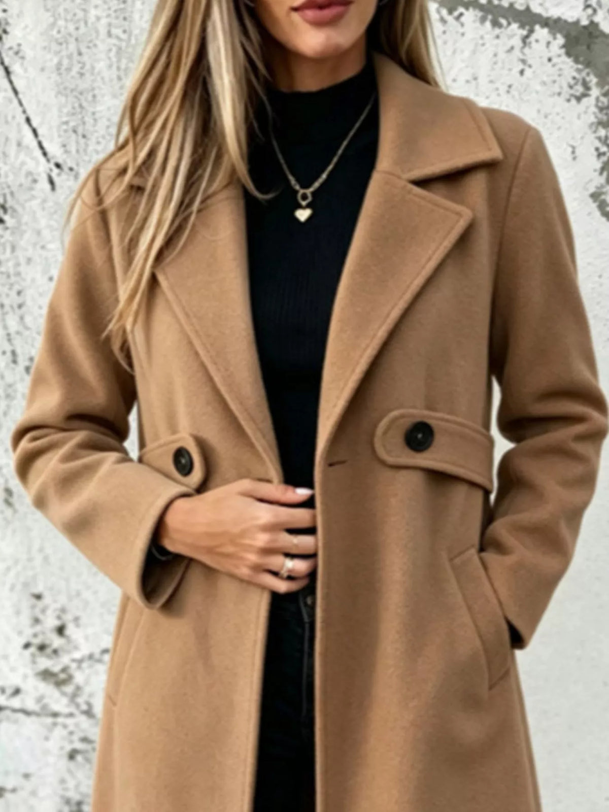 Lapel collar longline overcoat