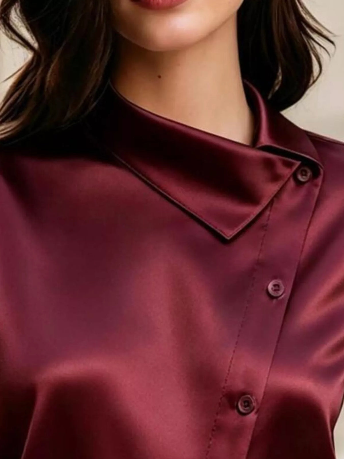 Asymmetric-collar satin blouse
