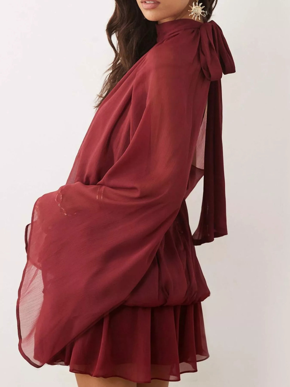 Tie-back flare-sleeve mini dress