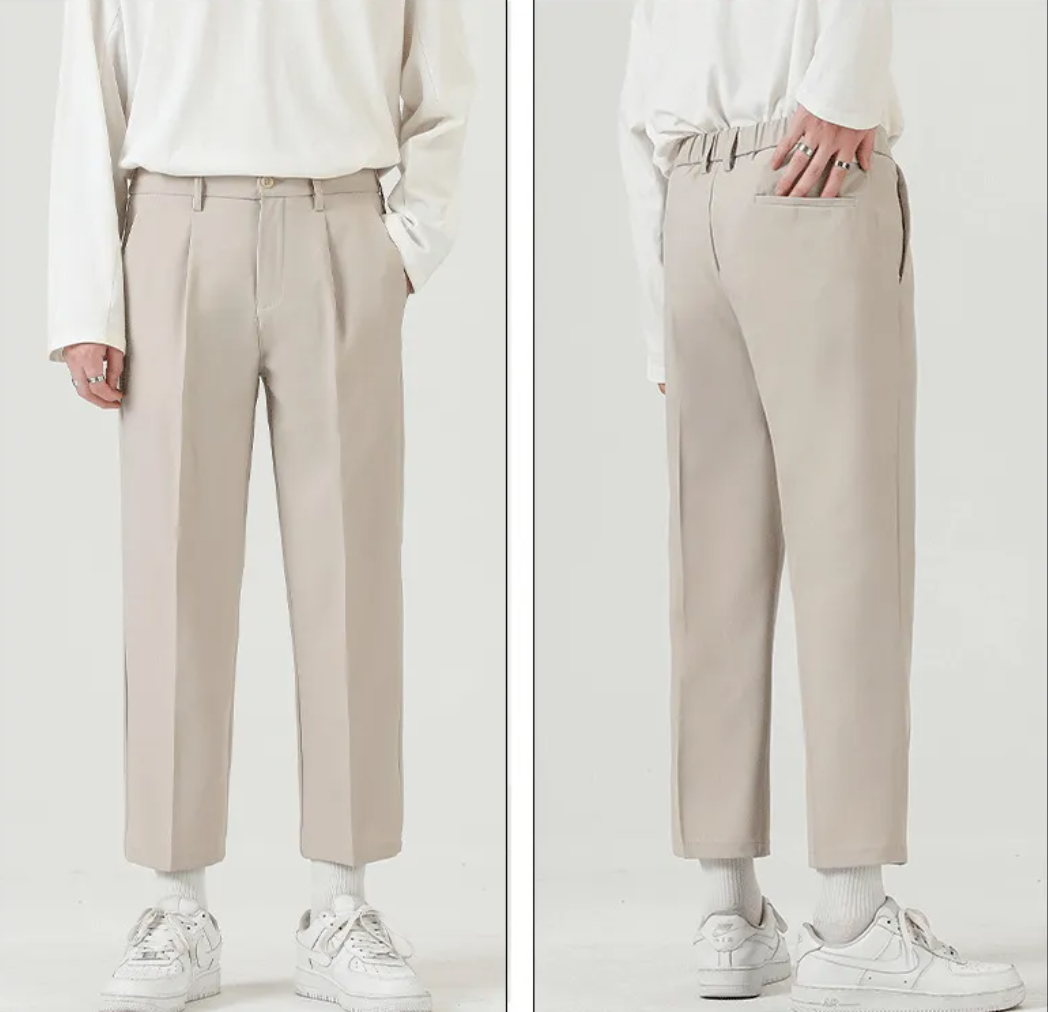 Pleated tapered trousers, Khaki, front