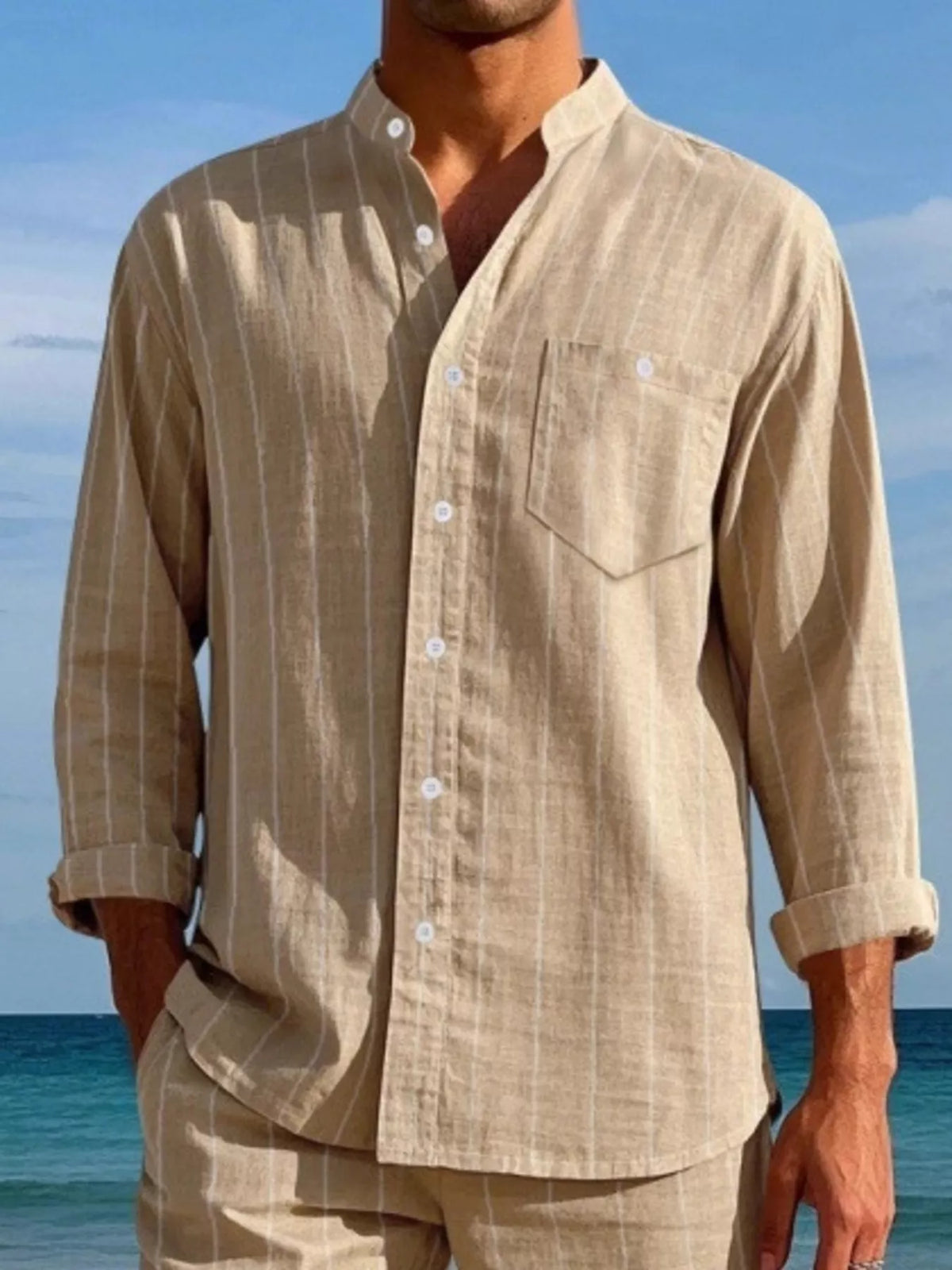 Striped button-up shirt – tan
