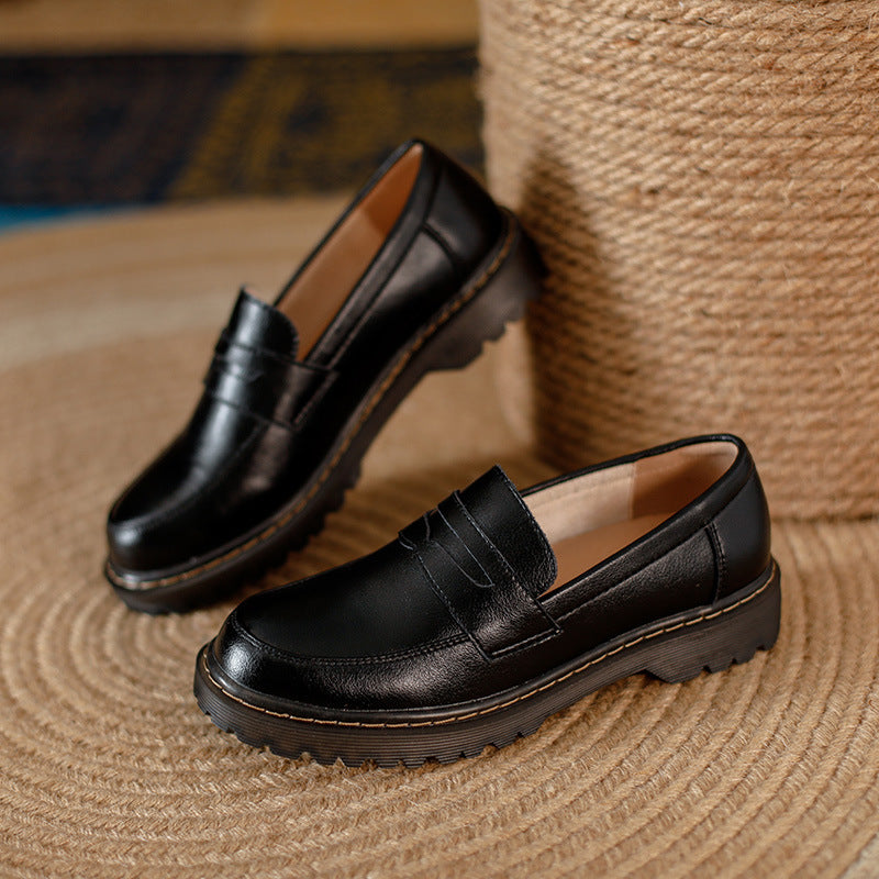 Lug sole penny loafers, Black, pair