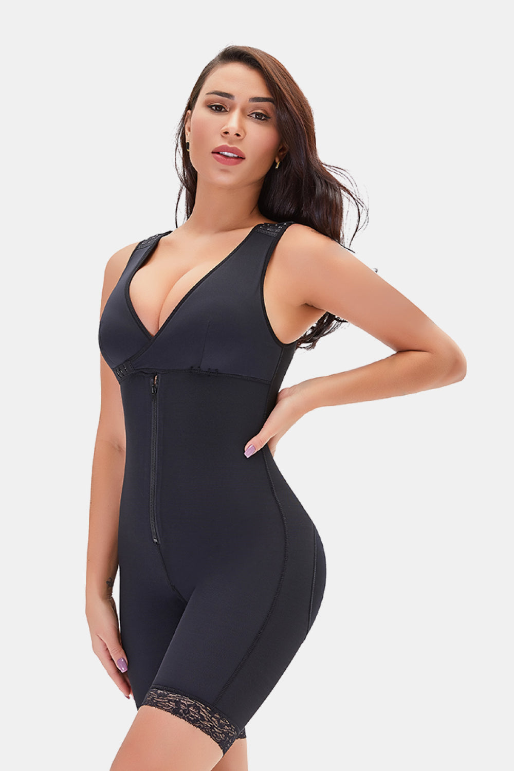 Zip-front lace shapewear