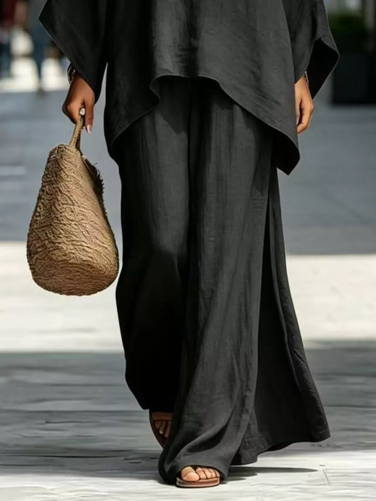 Batwing sleeve top and wide-leg pants set