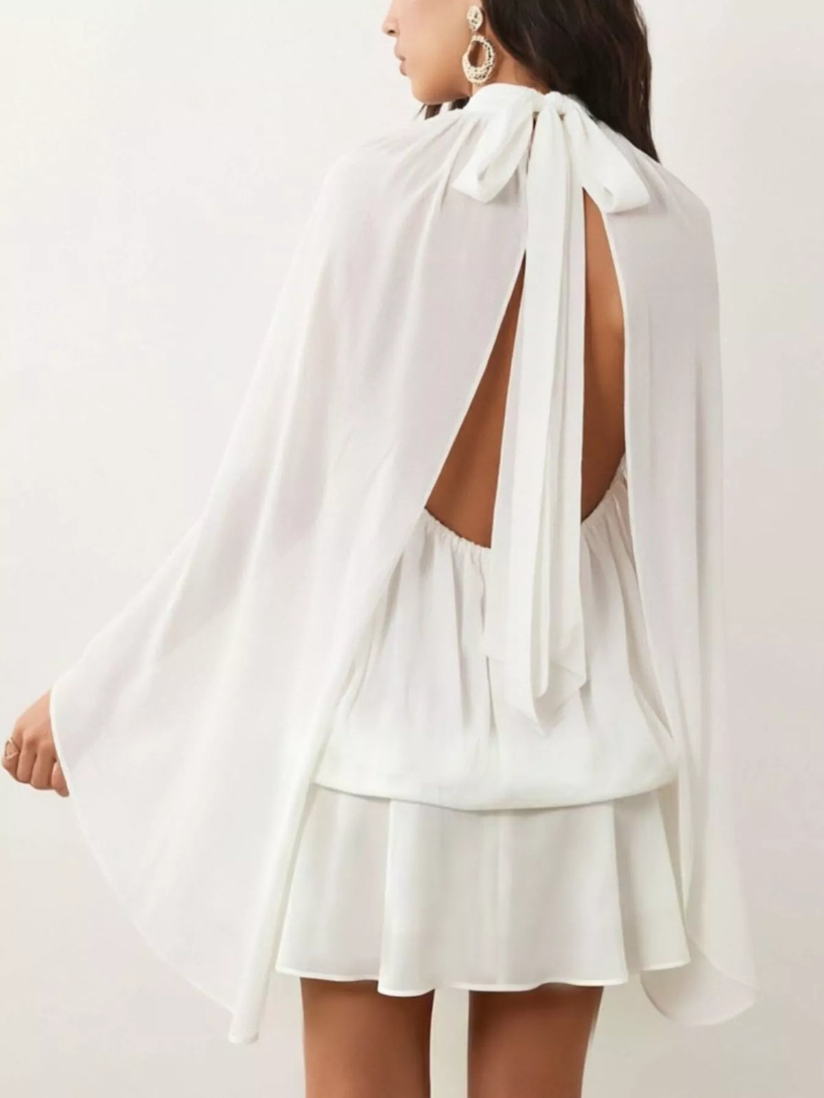 Tie-back flare-sleeve mini dress
