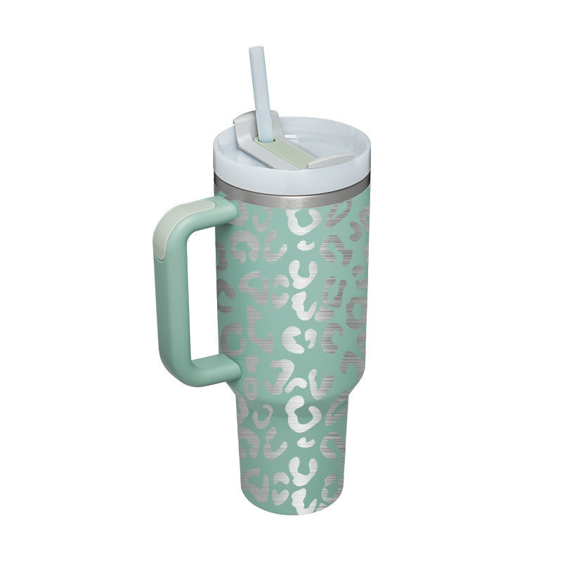 Gobelet isotherme de 113 cl avec poignée et paille, en acier inoxydable, anti-fuite, avec couvercle, idéal pour la voiture, la salle de sport, le bureau ou les voyages.