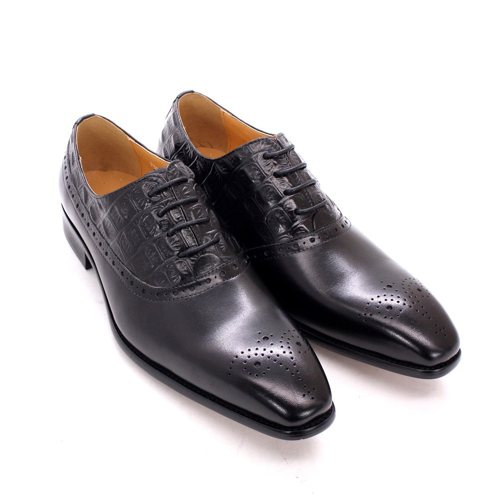 Leather medallion toe oxfords, Black, side