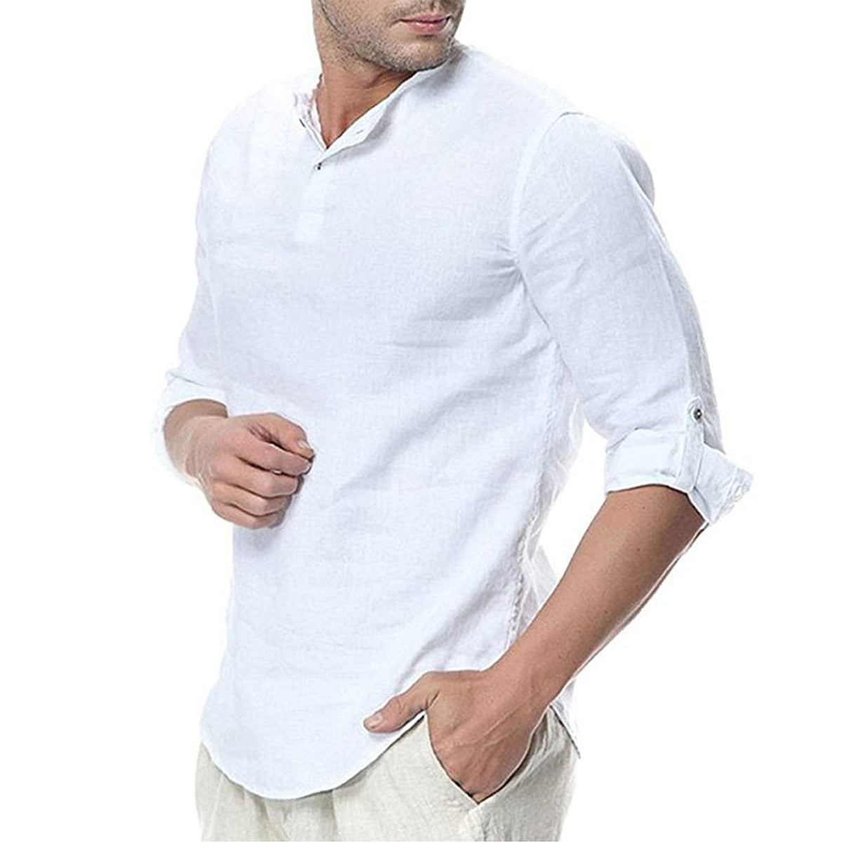 Cotton henley shirt, White, front