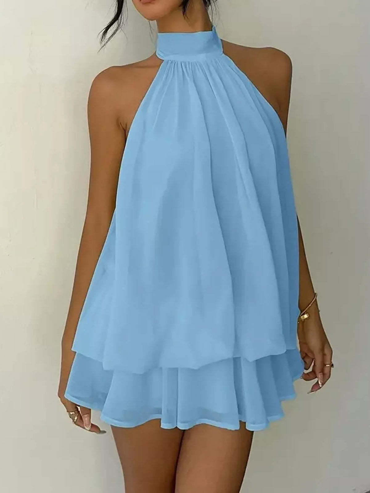 Ruched halter mini dress