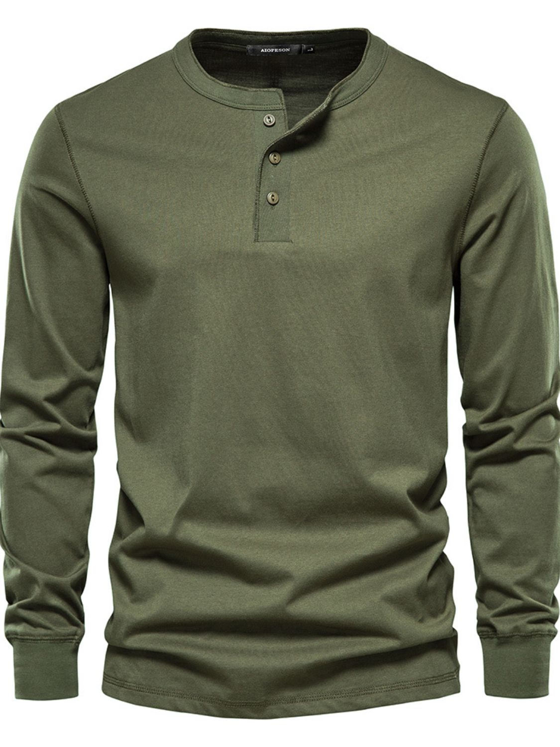 T-shirt à manches longues et col rond pour homme, grande taille, boutonné en quart de bouton