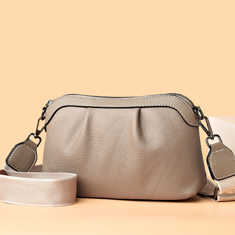 Pleated leather crossbody bag, Taupe, angled view