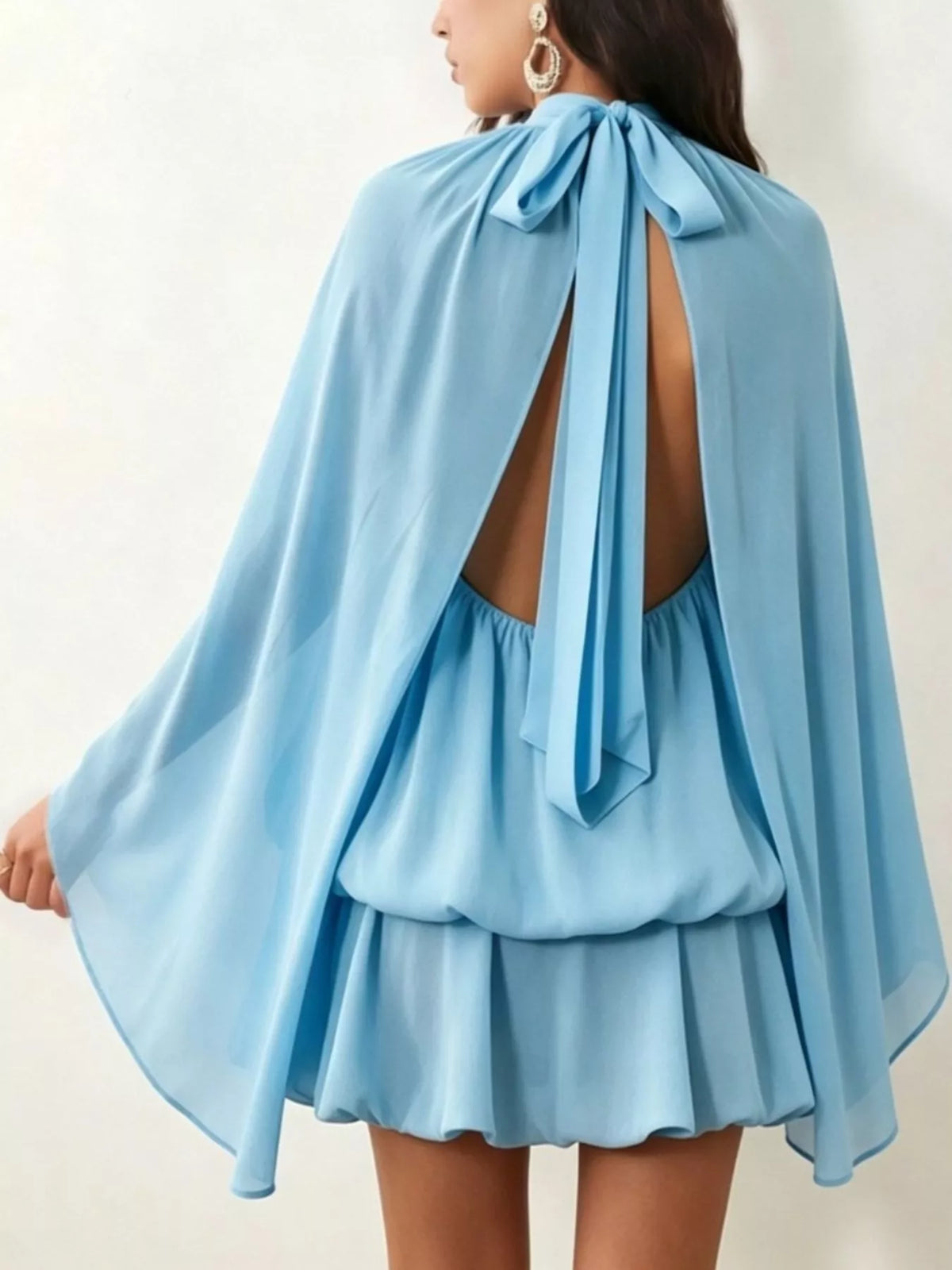 Tie-back flare-sleeve mini dress