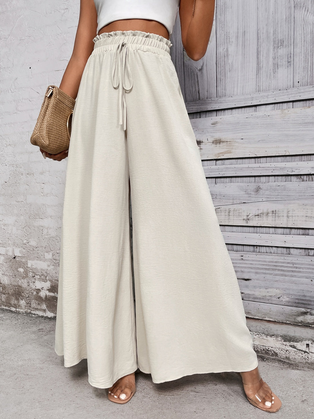 Tied high waist wide leg pants