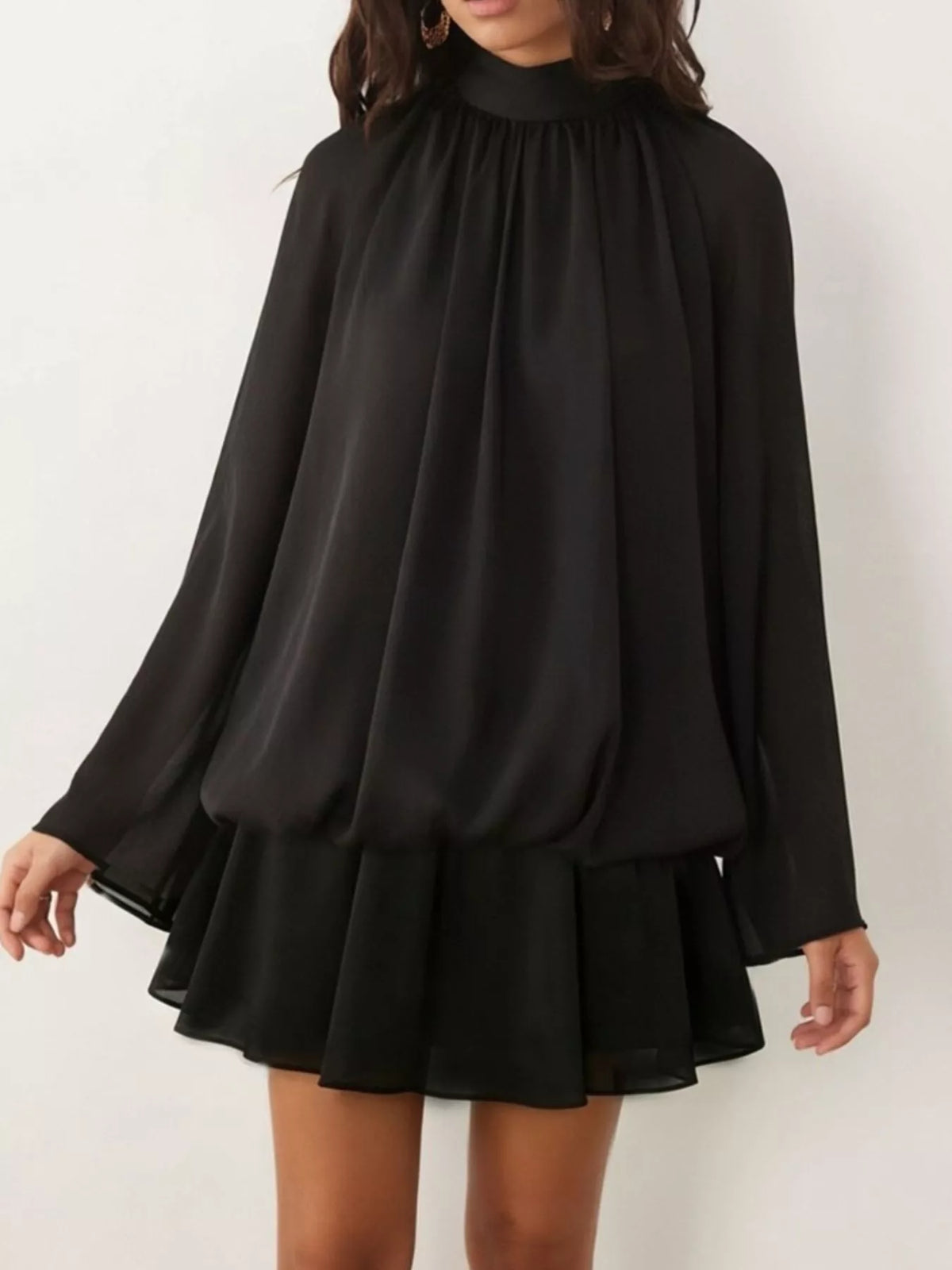 Tie-back flare-sleeve mini dress