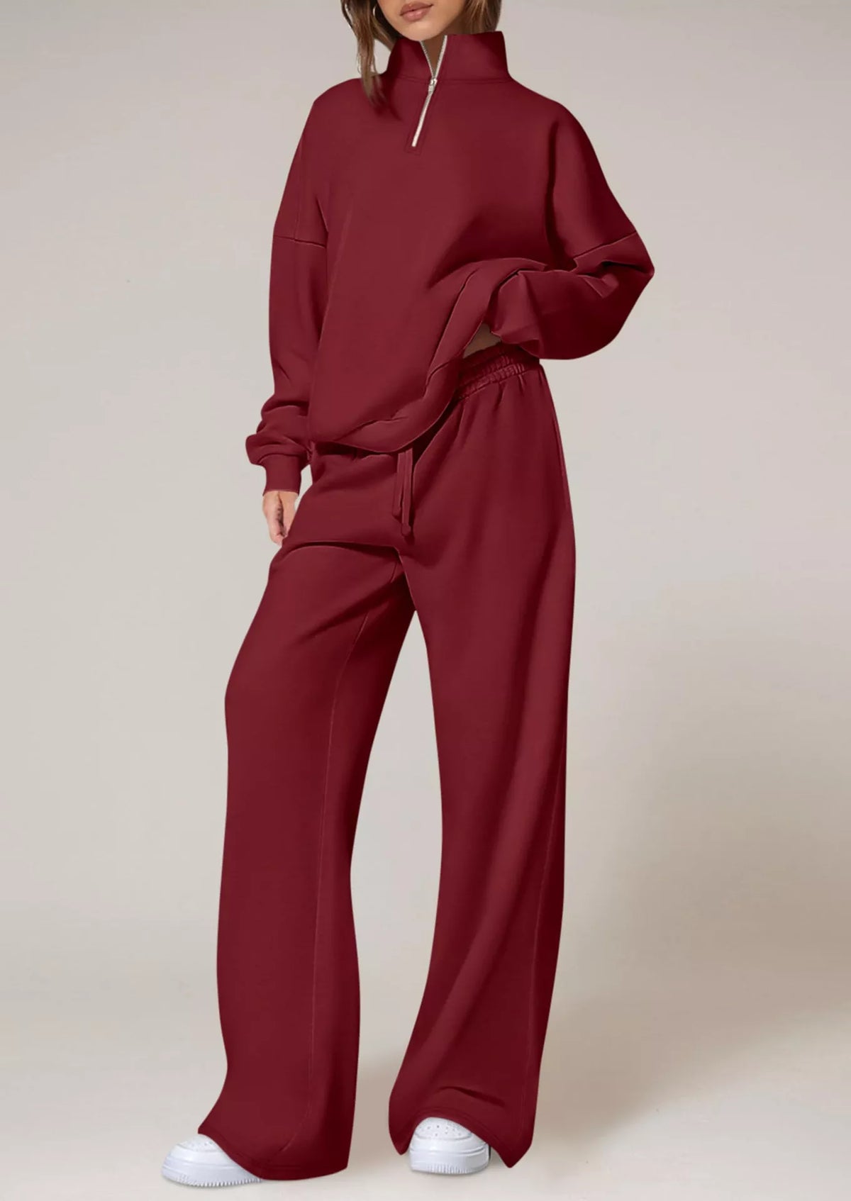 Half-zip sweatshirt set – burgundy