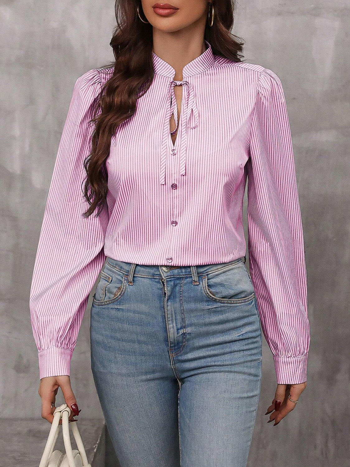 Striped tie neck blouse