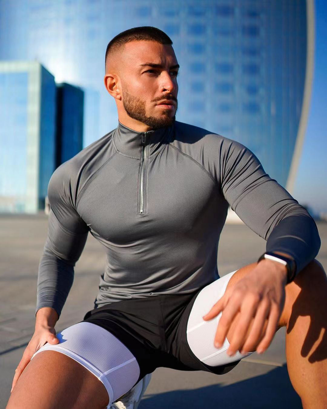 Half zip training top, Dark Gray, front