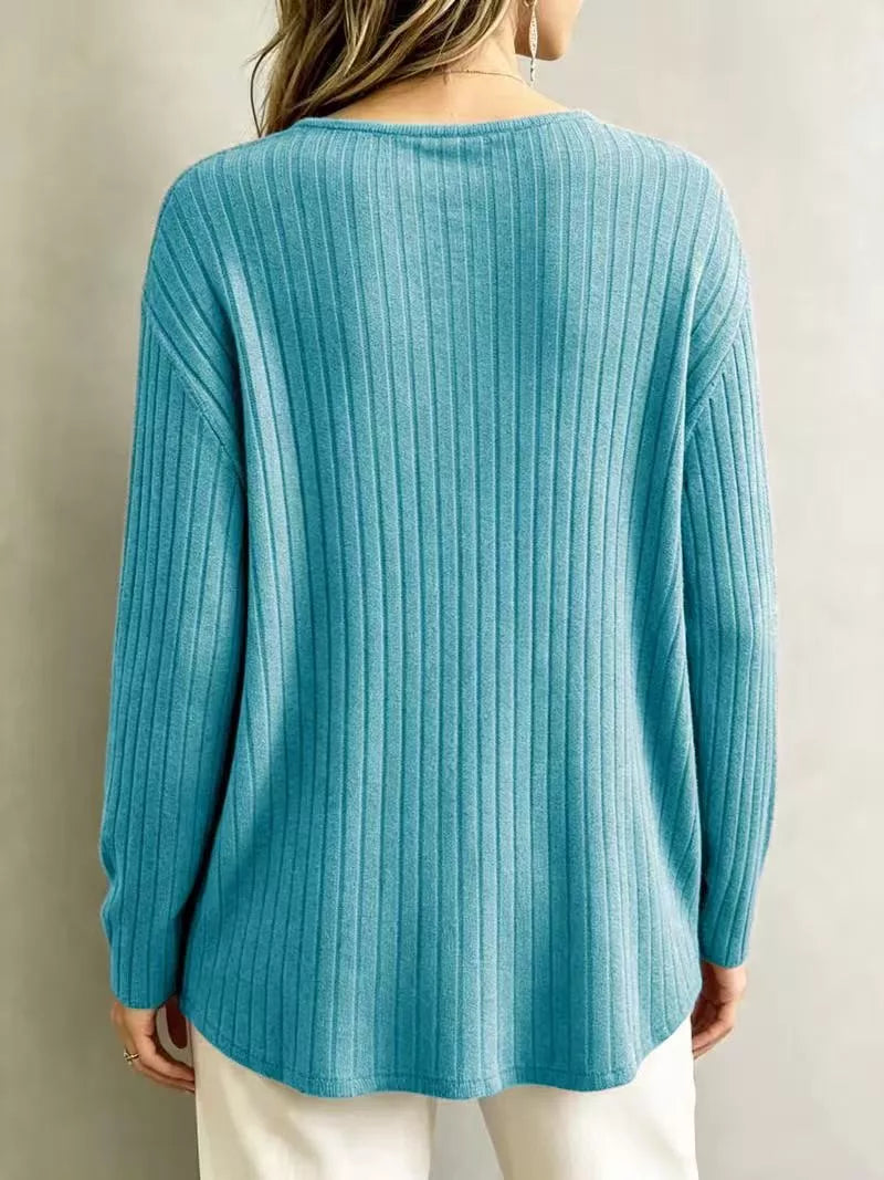 Ribbed V-neck long-sleeve tee