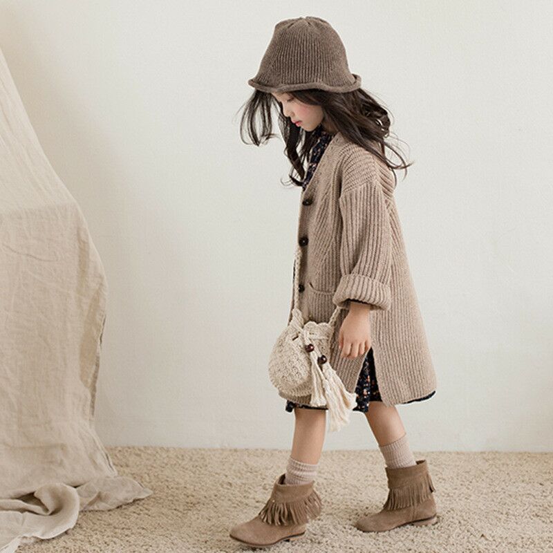 Girls' long knit cardigan