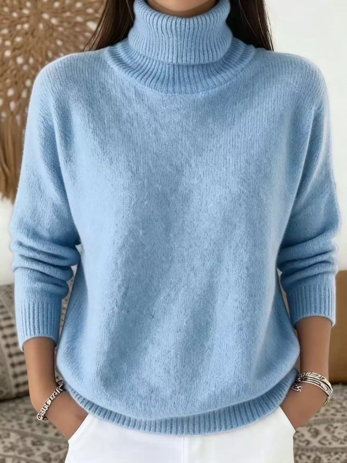 Turtleneck long sleeve sweater, Sky Blue