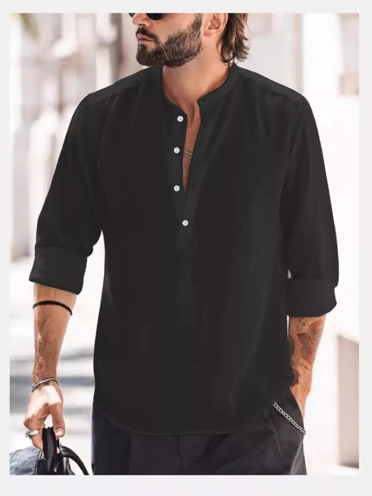 Button detail long sleeve shirt, Black