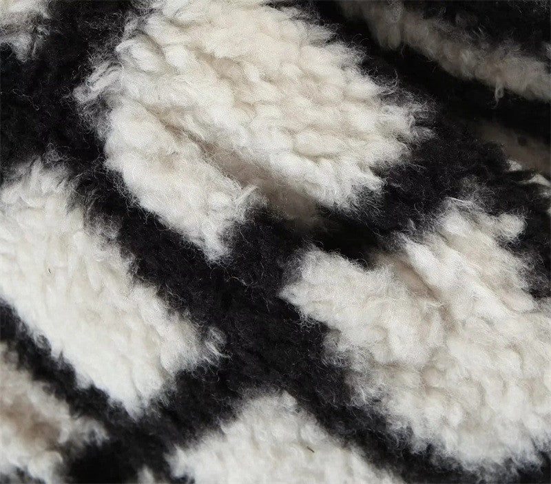 Windowpane teddy coat