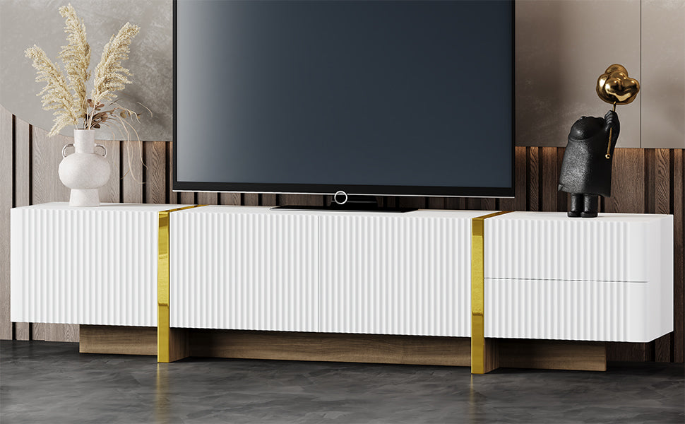 Luxury Fluted TV Stand for TVs Up to 80'', Modern Entertainment Center with Storage Cabinets & Drawer White