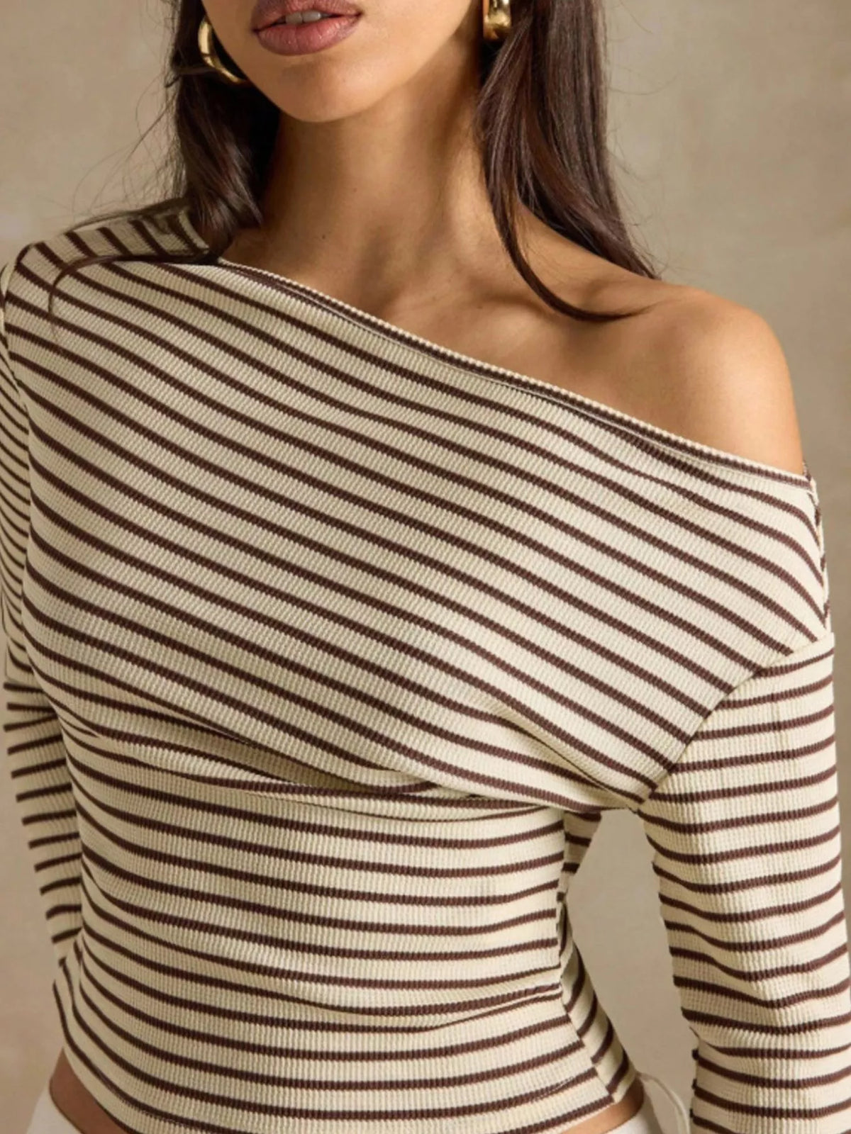 Off-shoulder striped rib top