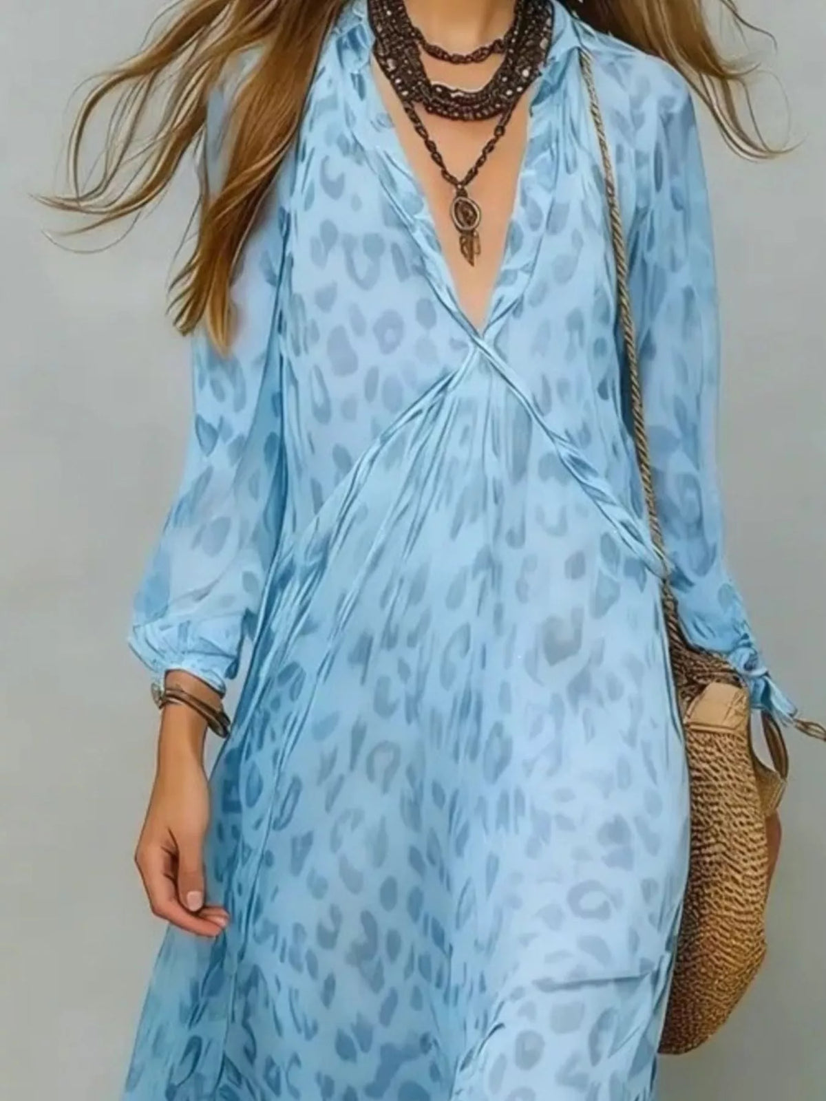 Leopard print V-neck maxi dress