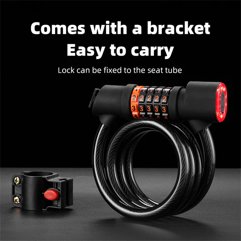 1.2M/1.8M Bike Lock Anti-theft 5 Digit Combination Password Security Lock With LED Light MTB Road Bike Steel Cable Bicycle Lock