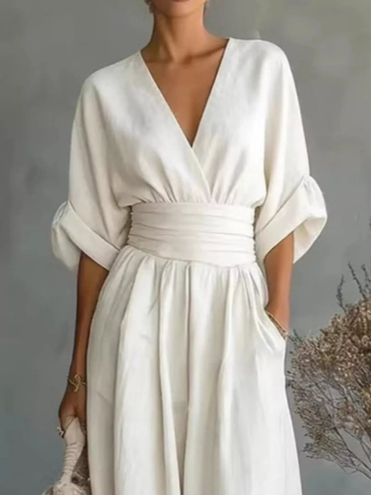Half-sleeve wide-leg jumpsuit