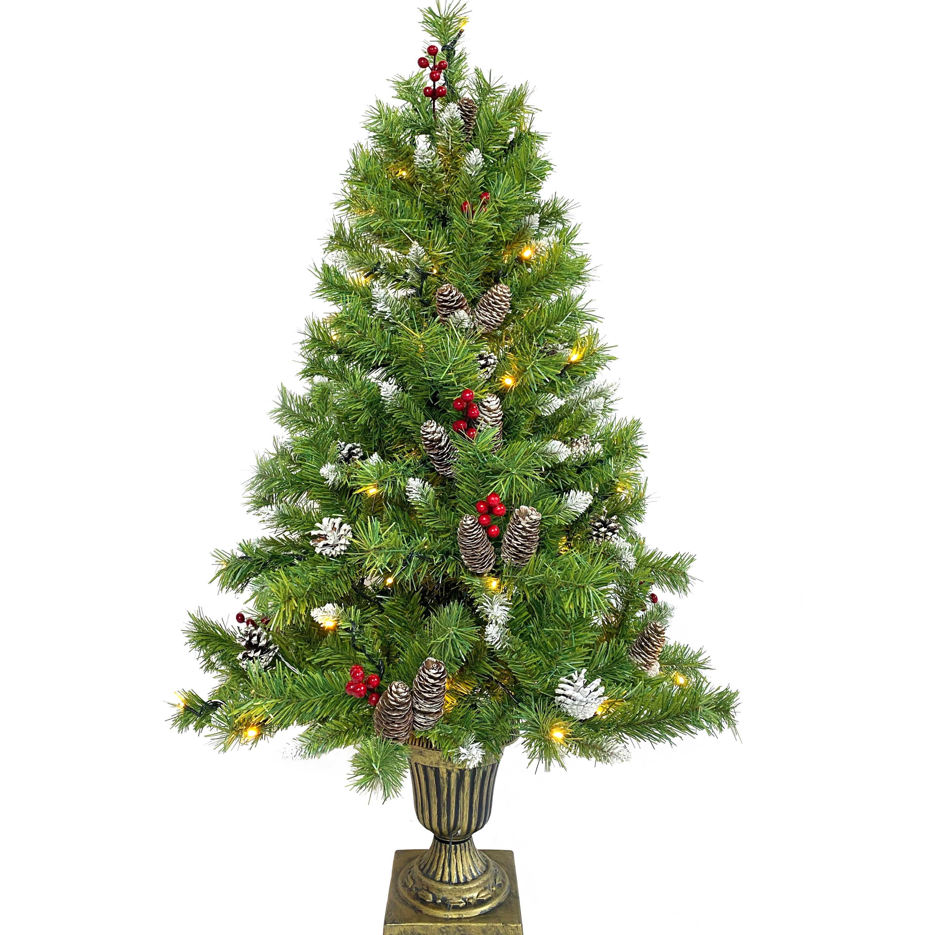 Christmas Tree Artificial Christmas 4-piece Set, including flower wreath, flower wreath, and 2 entrance trees, with LED lights