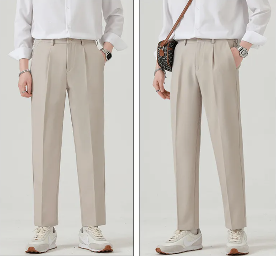 Pleated tapered trousers, Khaki, front