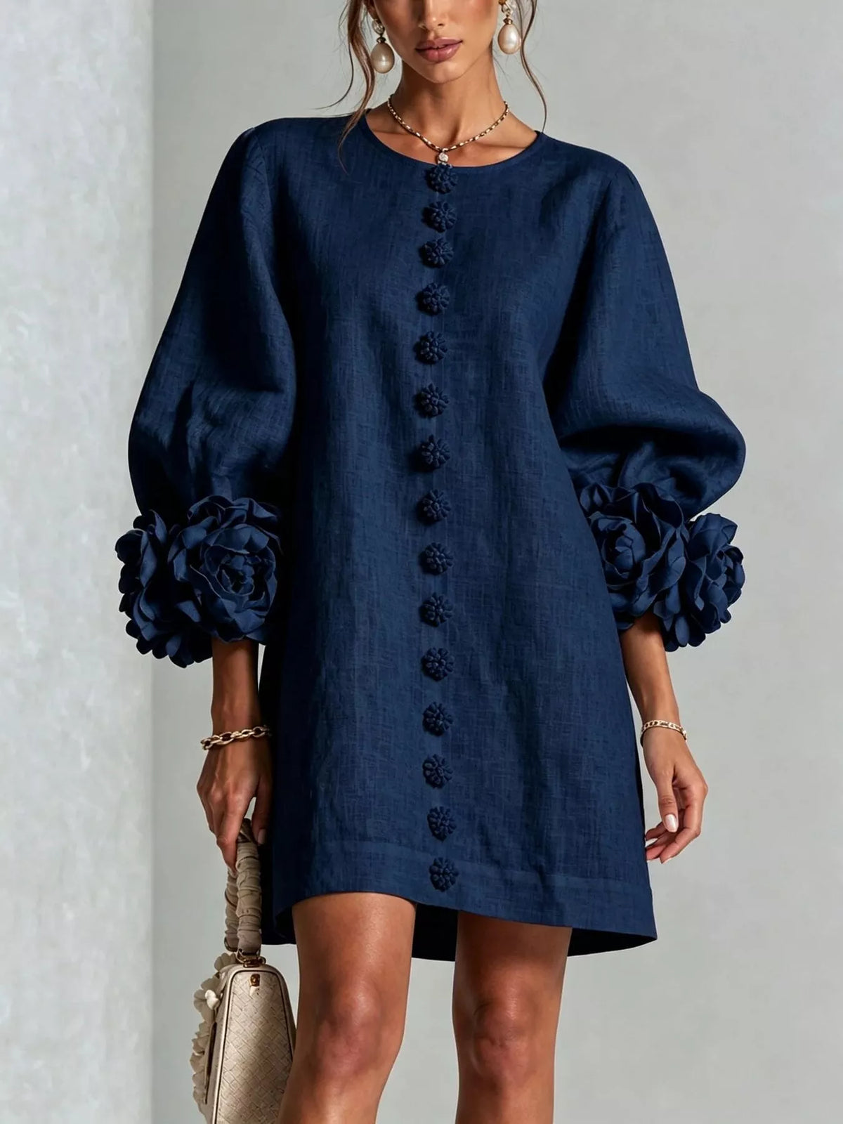 3D floral mini dress – navy