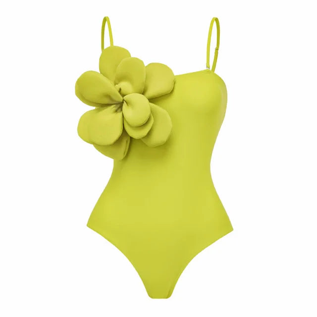 3D Flower One shoulder Swimsuit One Piece Swimwear High Waist Bikini with Skirt Swimming Suits Bathing Suit Beachwear