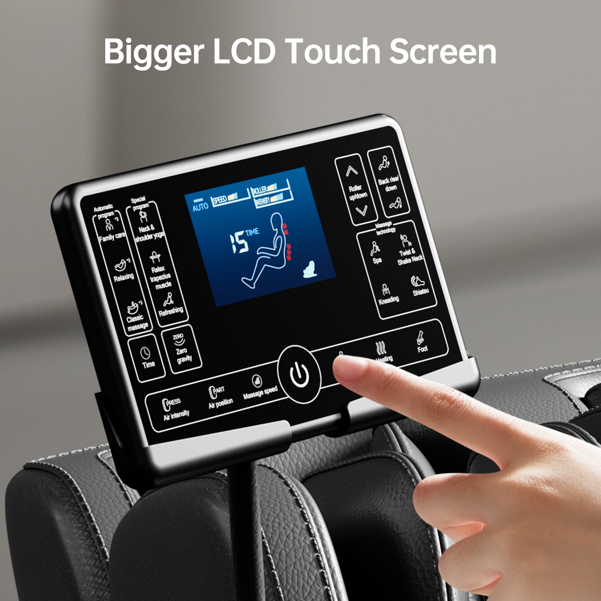 Shiatsu massage chair recliner LCD touch screen with customizable functions and zero gravity mode fully assembled (black)