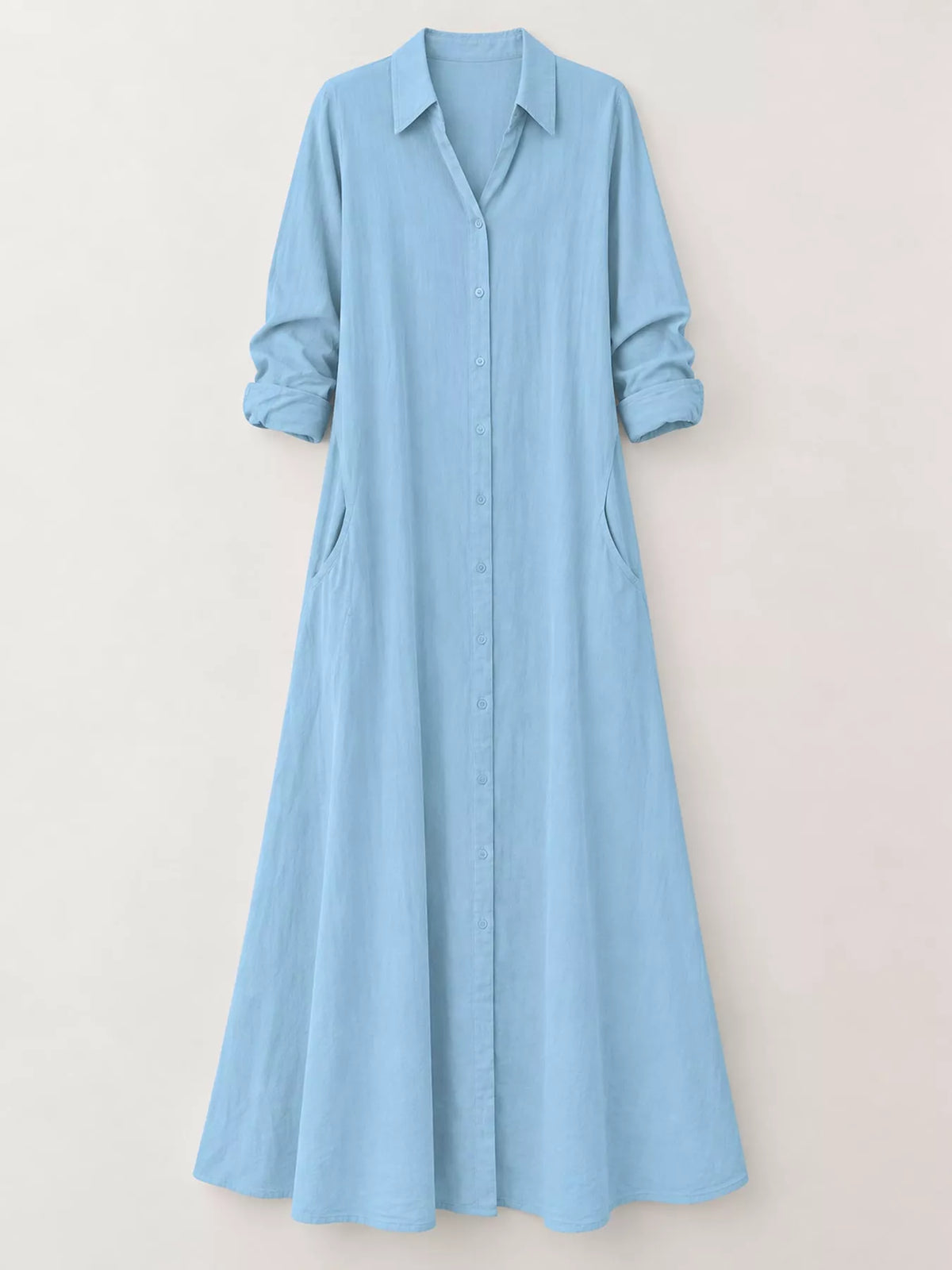Button front long sleeve maxi shirt dress