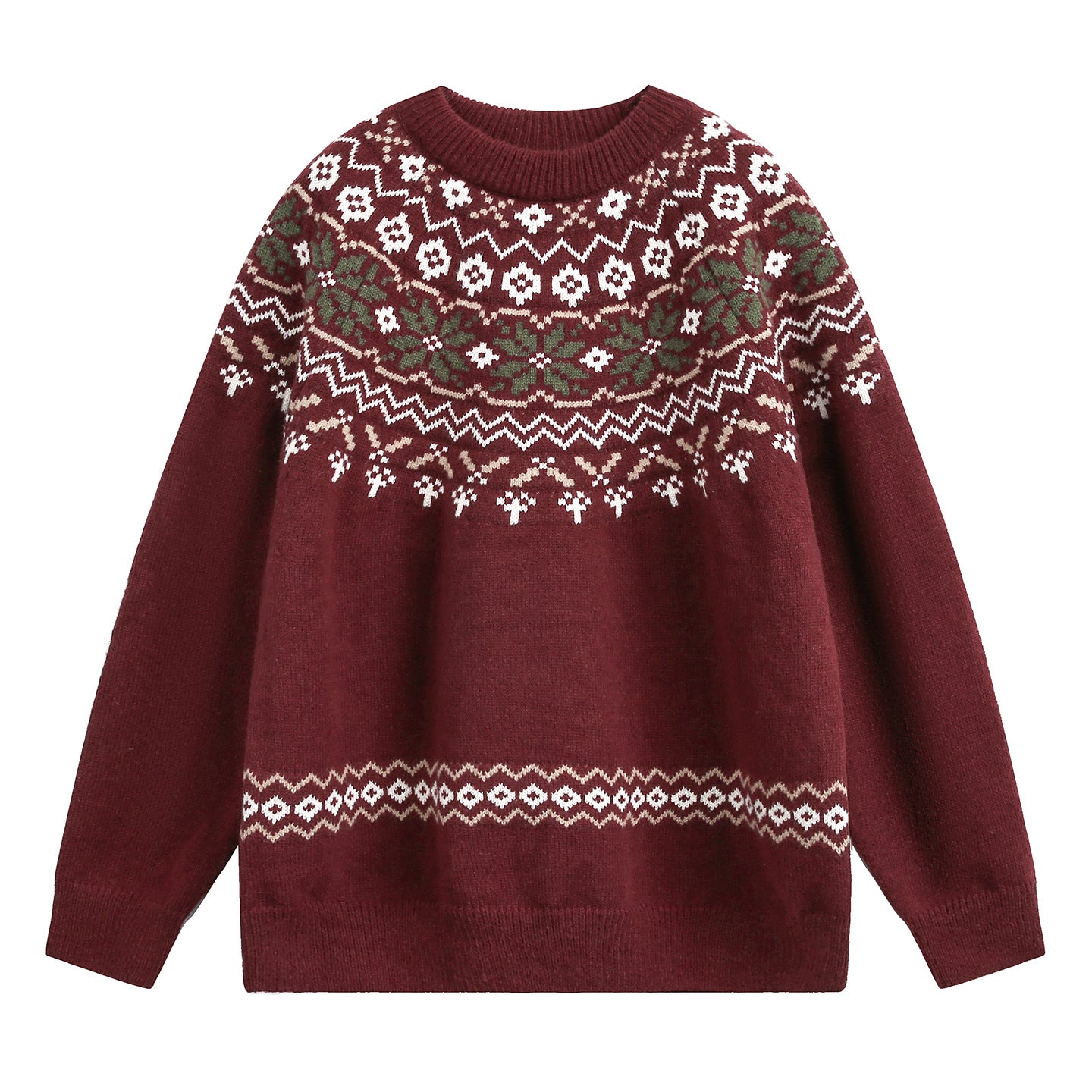 Ethnic style round neck sweater for men